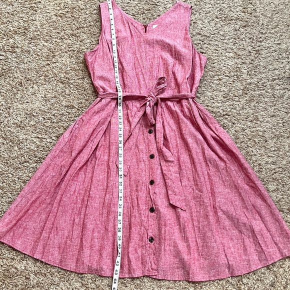 [CJ Banks] Linen Blend Swing Dress Red Waist Tie Casual Teacher Brunch Size 18 - Picture 10 of 11